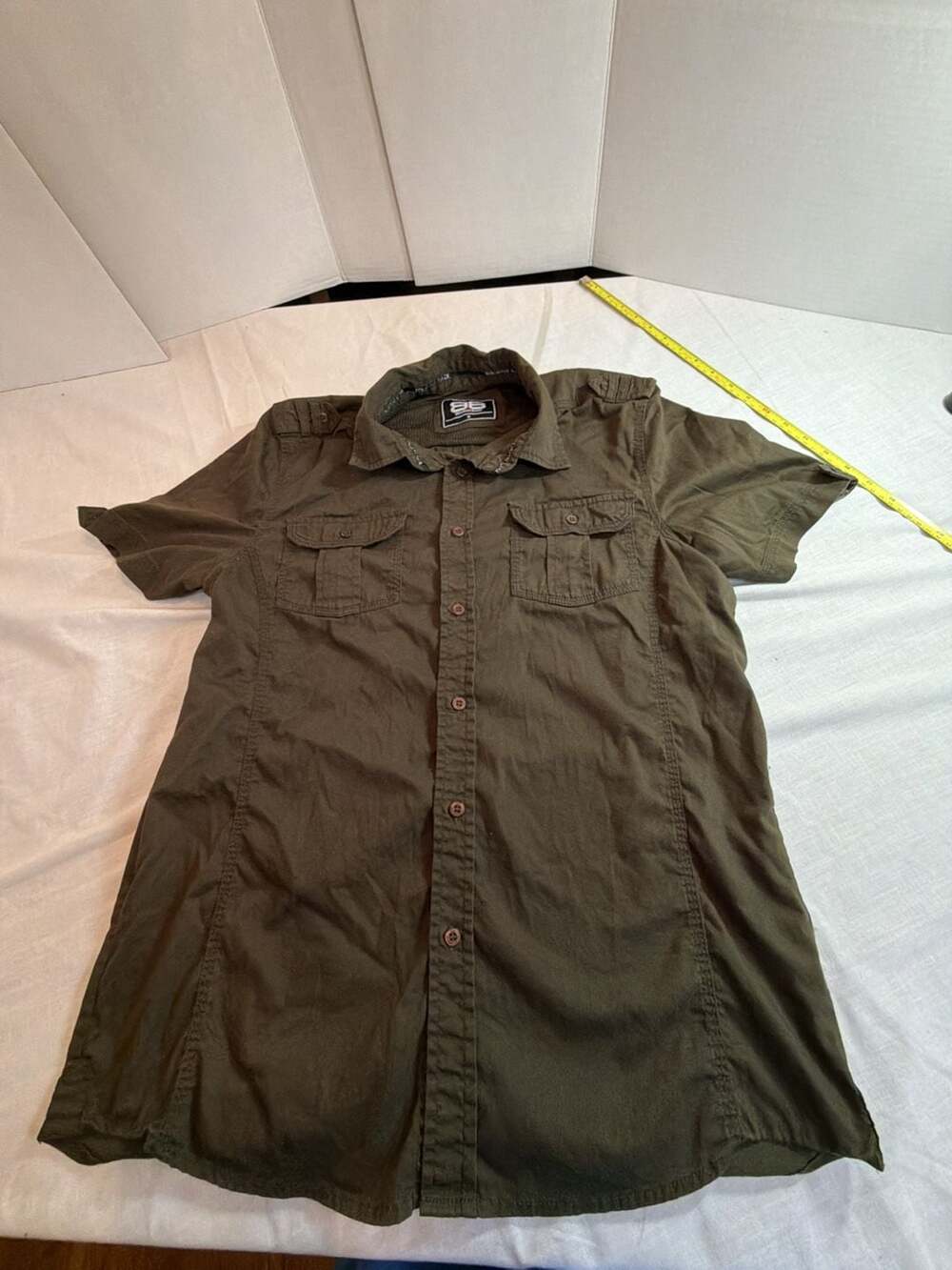 Benjamin Black Women's Olive Green Utility Cargo Short Sleeve Button-Down Shirt